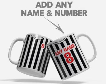 Personalised Newcastle Colours - Retro Football - Fan Supporter Retro Kit Mug - Gifts for Birthday Christmas Friend Colleague