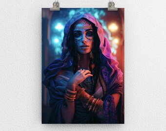 Middle Eastern Arab Woman Portrait Poster Print, Mystical, Spiritual, Tribal, Digital Art, Modern Art, Wall Decor, for Home & Office, Gift