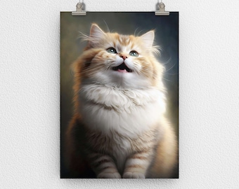 Dulce lindo gato gatito cartel impresión, esponjoso peludo, tierno amigo felino, arte digital, arte moderno, decoración de la pared, Purrfect para regalo de hogar y oficina