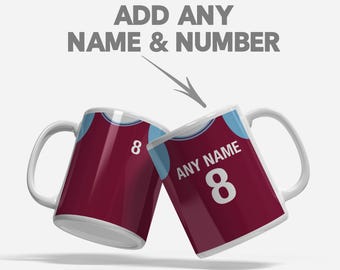 Personalised West Ham Colours - Retro Football - Fan Supporter Retro Kit Mug - Gifts for Birthday Christmas Friend Colleague