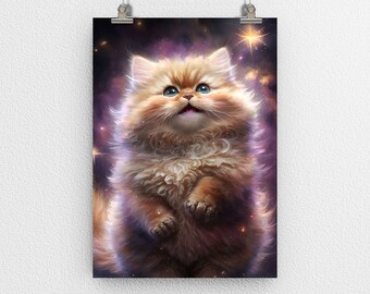 Dulce lindo gato gatito cartel impresión, esponjoso peludo, tierno amigo felino, arte digital, arte moderno, decoración de la pared, Purrfect para regalo de hogar y oficina