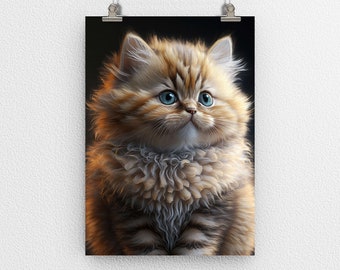 Adorable lindo gato gatito cartel impresión, esponjoso peludo, tierno amigo felino, arte digital, arte moderno, decoración de la pared, Purrfect para el hogar y la oficina