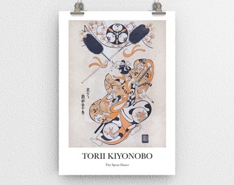Spear Dance de Torii Kiyonobu - Póster de impresión de arte japonés vintage reproducido - Retro - Decoración de pared para el hogar y la oficina - Tamaños A6 A5 A4 A3 A2