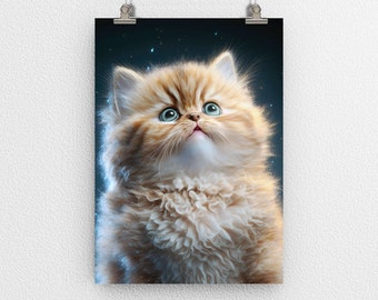 Adorable lindo gato gatito cartel impresión, esponjoso peludo, tierno amigo felino, arte digital, arte moderno, decoración de la pared, Purrfect para el hogar y la oficina