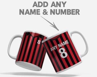 Taza personalizada con colores inspirados en el Milán - Fútbol retro - Kit retro para aficionados - Regalos para cumpleaños, Navidad, amigos y colegas