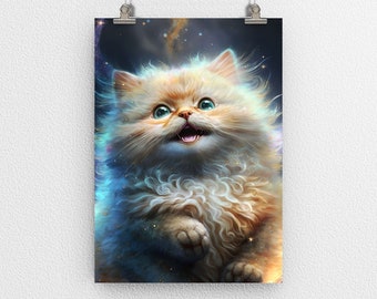 Dulce lindo gato gatito cartel impresión, esponjoso peludo, tierno amigo felino, arte digital, arte moderno, decoración de la pared, Purrfect para regalo de hogar y oficina