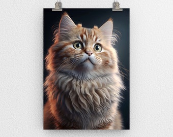 Adorable lindo gato gatito cartel impresión, esponjoso peludo, tierno amigo felino, arte digital, arte moderno, decoración de la pared, Purrfect para el hogar y la oficina