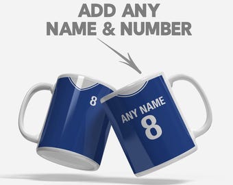 Taza personalizada con colores inspirados en el Chelsea - Fútbol retro - Kit retro para aficionados - Regalos para cumpleaños, Navidad, amigos y colegas