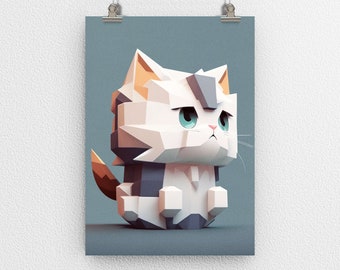Adorable lindo gato gatito cartel impresión, esponjoso peludo, tierno amigo felino, arte digital, arte moderno, decoración de la pared, Purrfect para el hogar y la oficina