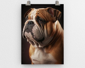 Impresión de póster de Bulldog británico, Bulldog inglés, Amigo canino, Arte digital, Arte moderno, Decoración de pared, para el hogar y la oficina - Artículo de regalo perfecto