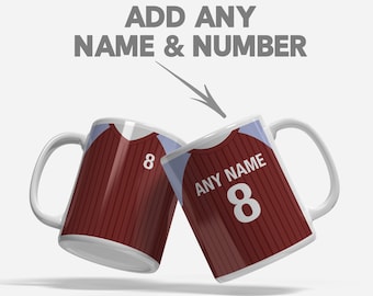 Taza personalizada con colores inspirados en el Aston Villa - Fútbol retro - Regalos para aficionados y aficionados - Cumpleaños, Navidad, amigos y colegas