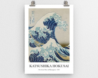 La gran ola de Katsushika Hokusai - Póster de impresión de arte japonés vintage reproducido - Retro - Decoración de pared para el hogar y la oficina - Gran artículo de regalo