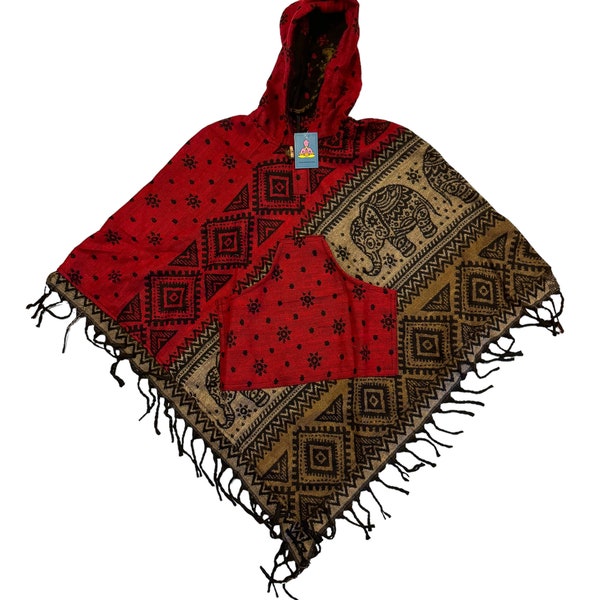 Hand loomed Yak Wool Poncho, Yak wool Poncho with hood and pocket. Well made in Kathmandu Valley, hand made cotton and wool mix poncho.