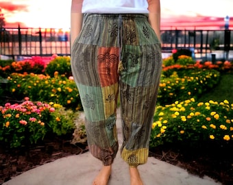 Pantalones casuales de algodón con patchwork, pantalones de yoga hippies para festivales