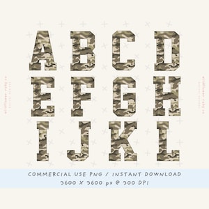 Old School Camo Letters png, Camo Alpha Sets png, Hunting Camo Alpha png, Camouflage Letters, Varsity Style Letters, Uppercase Letters Only