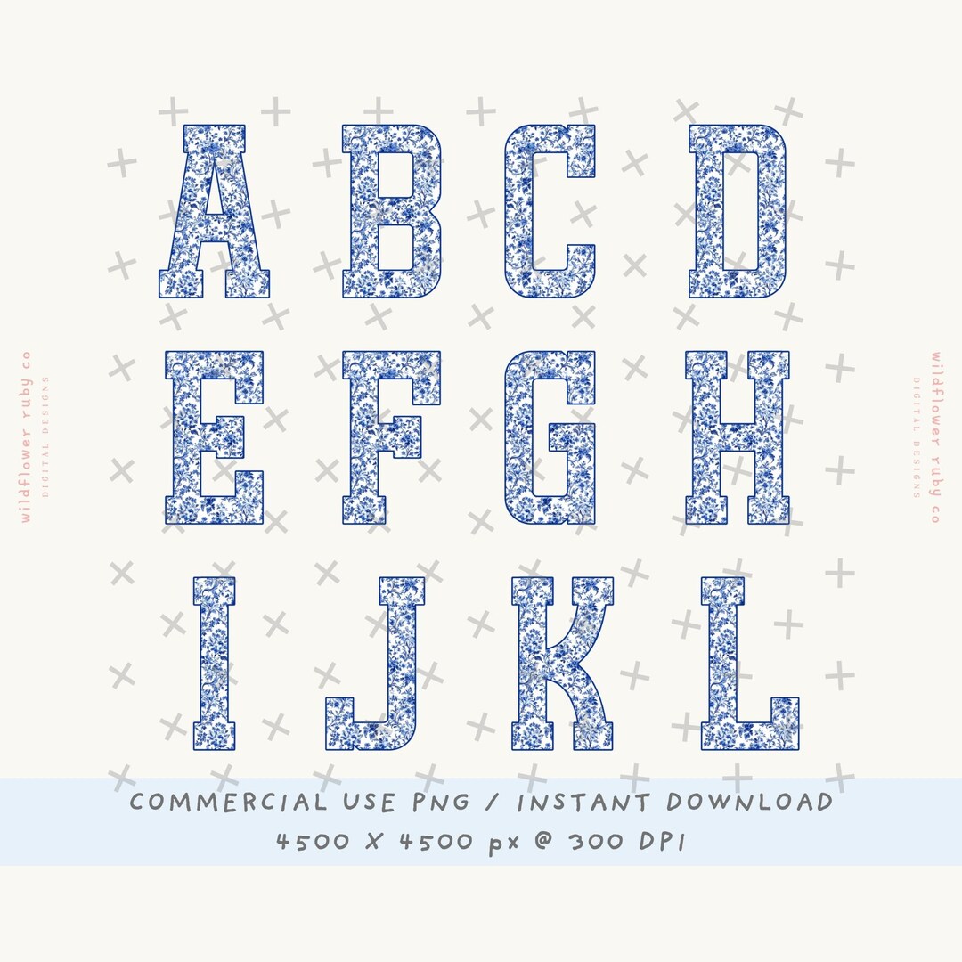 Blue Toile Alphabet Letter Png, Floral Alphabet Png, Blue Toile Letters ...