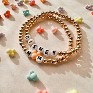 DISNEY MOM Mickey Inspired Letter Bead Gold Plated or Gold Filled Stackable Bracelet Set