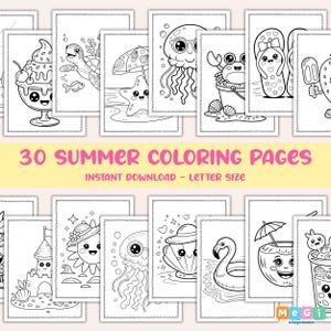 Summer Coloring Book for Kids - 30 Pages Summer Coloring -Preschool Summer Activity -Printable Coloring for Children -Toddler Beach Activity