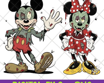 Zombie Mickey Minnie Halloween PNG File, Instant Download Halloween Graphic, Instant Download Spooky Mickey Minnie, Cute Clipart for Crafts