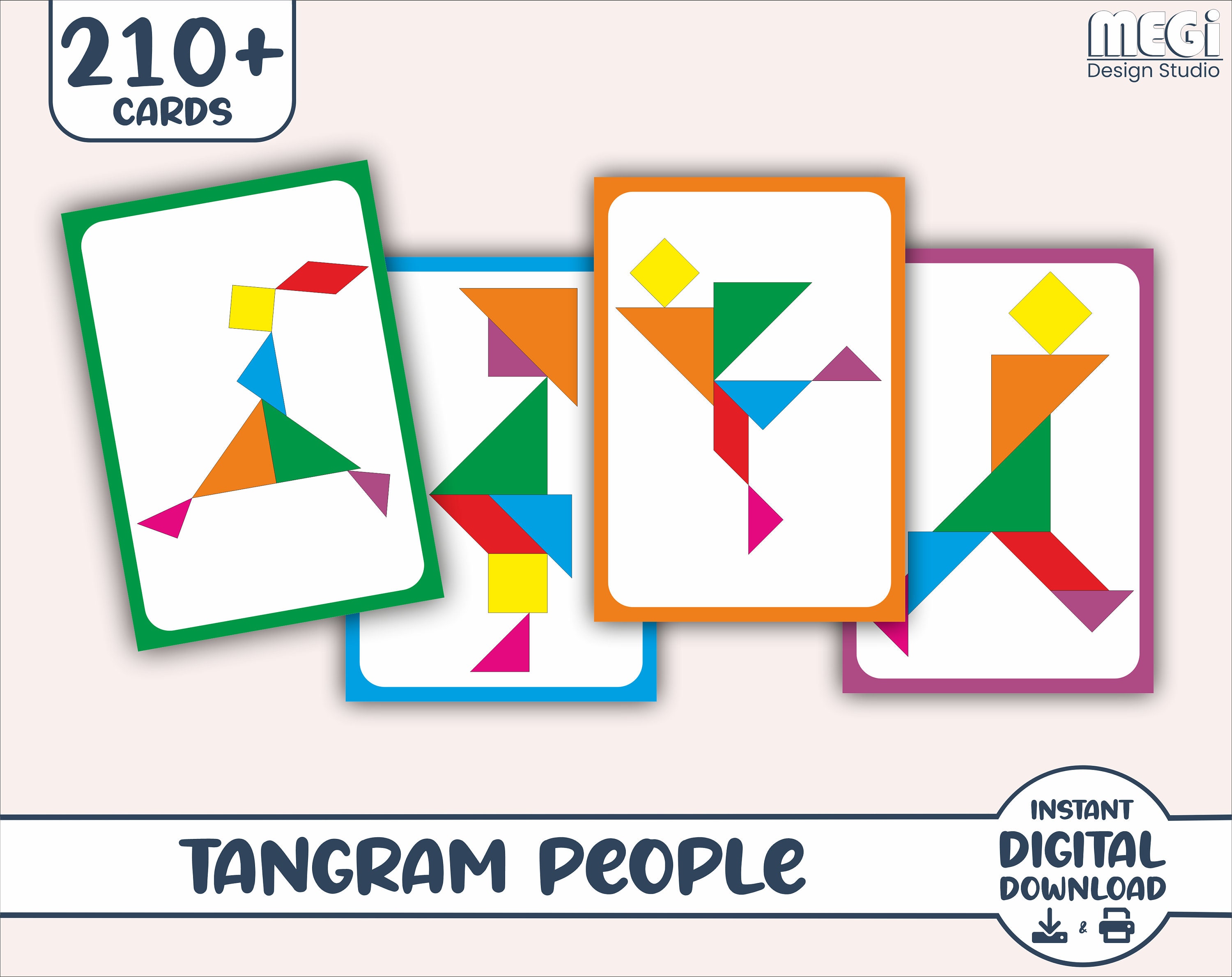 Tangram Set of People Puzzle Cards - 210+ Cards & Free Tangram Pattern ...
