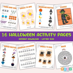 Halloween Activity Pages - 16 Page Preschool Worksheet -Homeschool Printables -Activity Book for Kids -Instant Download Halloween Printables