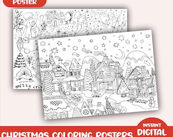 Christmas Coloring Poster, Printable Coloring Pages, Christmas Activity for Kids, Coloring Activity, Kindergarten Coloring, Christmas Fun