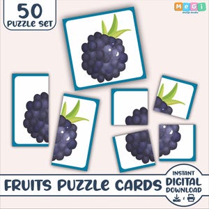 Fruits Symmetry Puzzle - Fruits Toddler Match Game - Preschool Symmetry Activity - Printable Homeschool Material - Fruits Flashcards