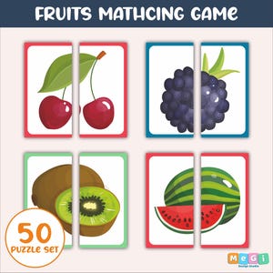 Fruits Matching Cards for Kids - Matching Activty for Preschool - Kindergarten Basic Puzzle Activity - Summer Homeschool Montessori Games