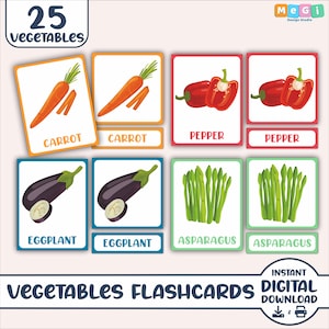 Vegetables Flashcards - Printable Montessori Homeschool Material - Nomenclature Cards - Learning Vegetables - 3 Part Cards for Kids