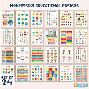Educational Posters, 24 Homeschool Prints, Montessori Classroom Decor, Toddler Playroom, Neutral Kids Nursery, Playroom Wall Art Print