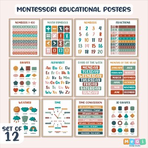Educational Posters, 12 Homeschool Prints, Toddler Playroom, Neutral Kids Nursery, Montessori Classroom Decor, Boho Playroom Wall Art Print