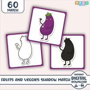 Fruit and Veggies Shadow Match Game - 30 Image 60 Match - Printable Shadow Match - Preschool Learning - Printable Homeschool Material