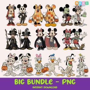 Großes Halloween PNG Bundle - 20 süße gruselige Mickey, Minnie & Friends Clipart Digital Download, lustige Comicfiguren für Kinder zum Basteln