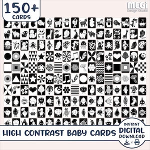 150+ Cards for Newborn - Black and White Flashcards for 0-6 Month Baby - Best Infant Visual Stimulation Flashcards