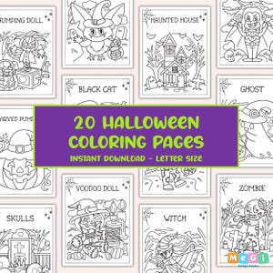 Printable 20 Pages Halloween Coloring Pages for Kids - Preschool Coloring Book - Fun Halloween Activities for Children -Instant Download PDF