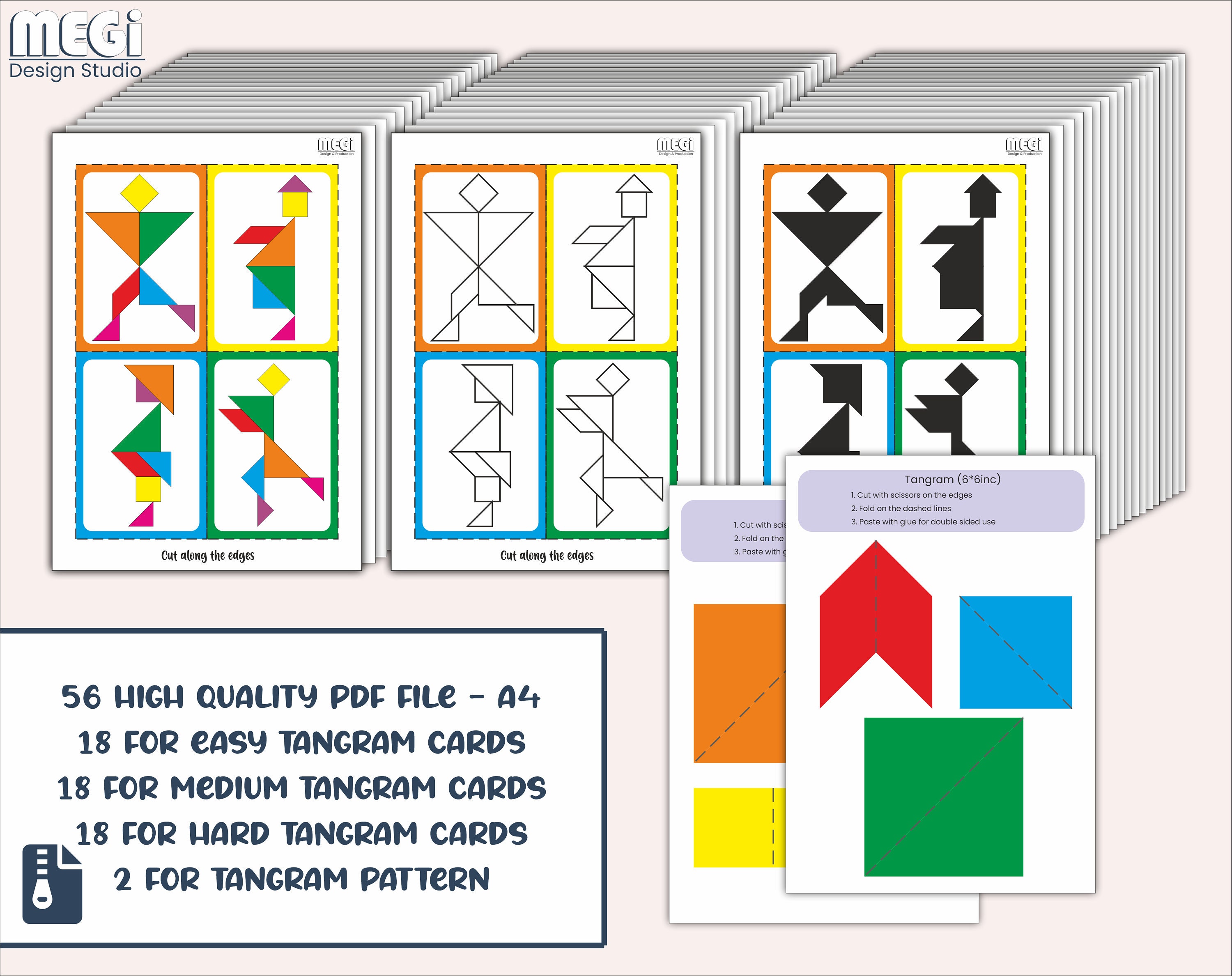 Tangram Set of People Puzzle Cards - 210+ Cards & Free Tangram Pattern ...