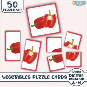Vegetables Symmetry Puzzle - Vegetables Match Game - Preschool Symmetry Activity - Printable Homeschool Material - Vegetables Flashcards