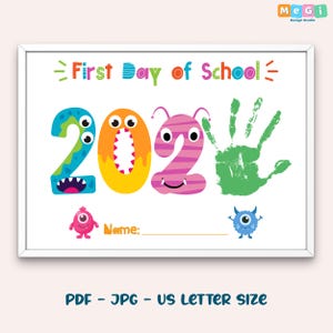 Back to School Handprint Art - 2025 Monster Number Craft - Preschool PreK First Day Keepsake - Teacher Resources - Instant Download PDF