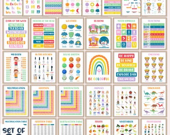 Educational Posters Set of 32, Homeschool Prints, Montessori Classroom Decor, Toddler Playroom, Kids Nursery Playroom, Wall Art Printable