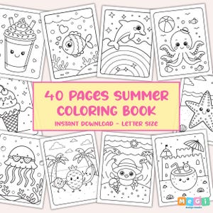 40 Pages Summer Coloring Book - Summer Activities - Preschool Summer Coloring - Summer Gift For Kids - Beach Coloring Sheets - Printable PDF