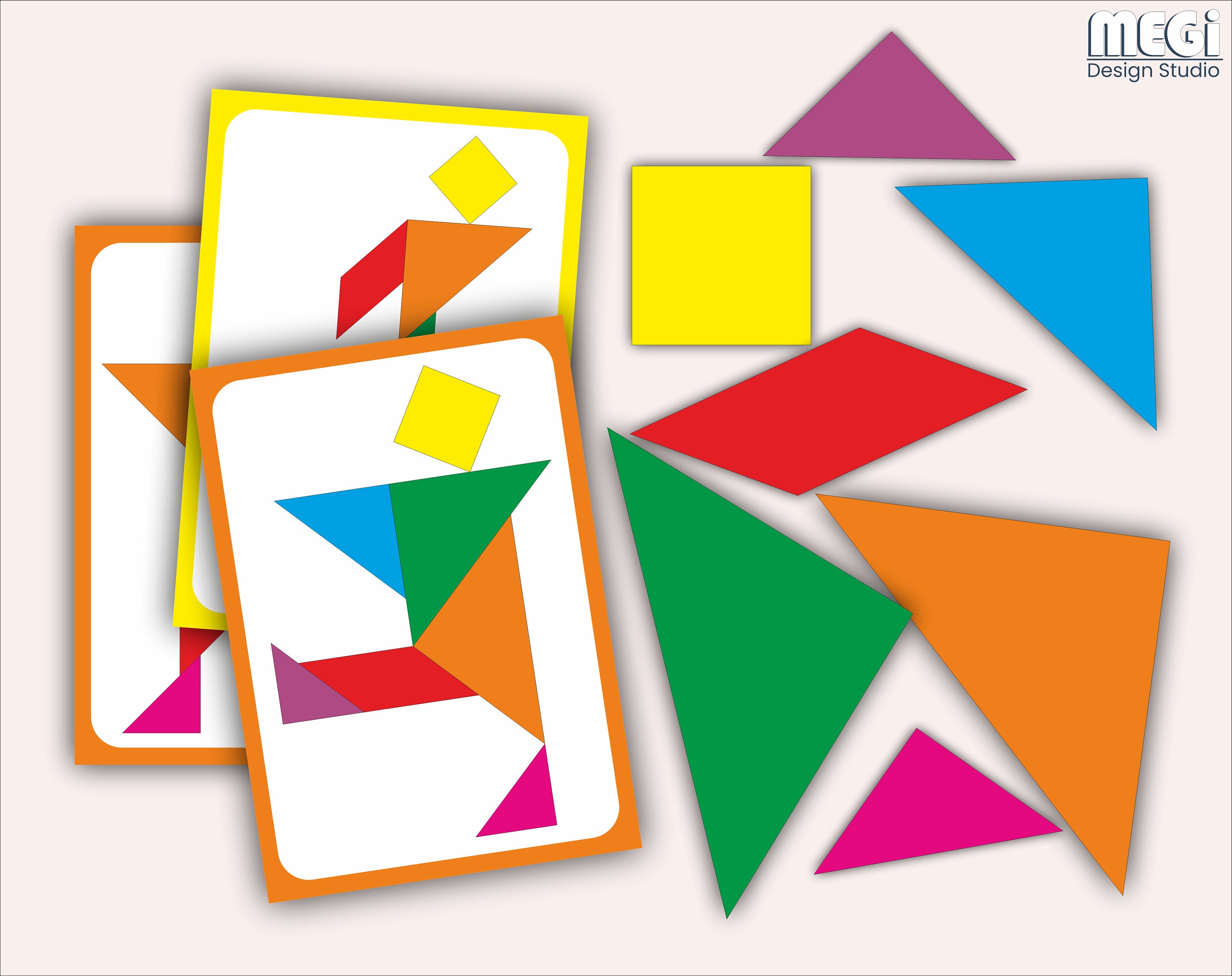 Tangram Set of People Puzzle Cards - 210+ Cards & Free Tangram Pattern ...