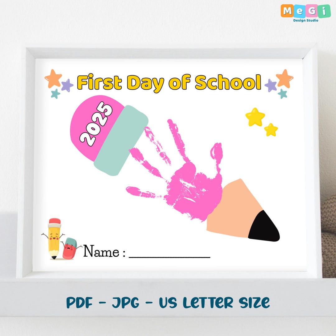 2025 Back to School Pencil Handprint Craft - Printable First Day ...