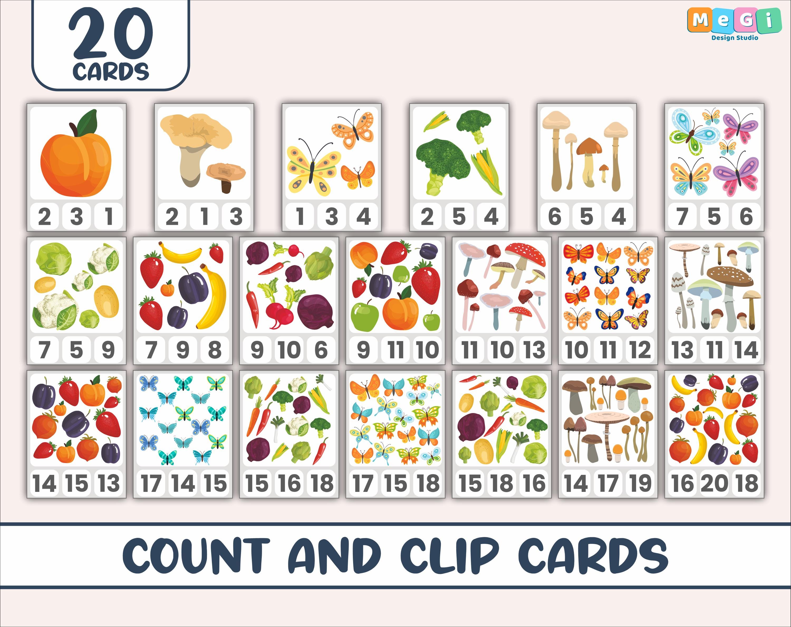 Count and Clip Cards, Printable Math Activity, Counting Flashcards ...