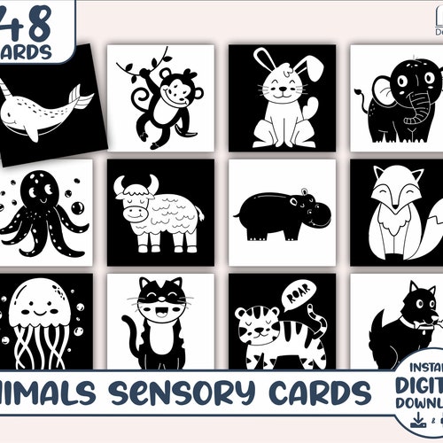 Printable Kids Black and White Flash Cards Montessori Learn Etsy