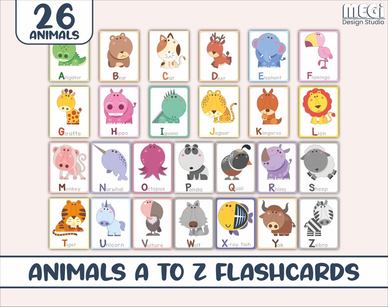 Tiere Auf Englisch Von A Bis Z Tiere Alphabet Lernkarten A bis Z Tier dreiteilige Karten - Etsy.de