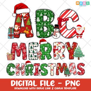 Christmas Alphabet PNG, Big Bundle Christmas Letters, Merry Christmas Doodle 7 Set Alphabet, 20 Xmas Clipart, Trendy Alphabet