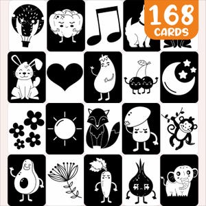 150+ Montessori Baby Sensory Cards, Baby Cards, Cards for Babies, Printable Baby Cards, High Contrast Sensory Card, Infant Stimulation