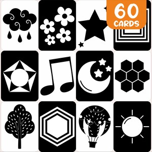 Printable High Contrast Baby Cards. Monochrome Sensory Flash Cards, Infant Stimulation, Black & White Shapes for Babies PDF Digital Download