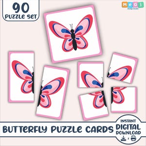 Butterfly Symmetry Puzzle - Butterfly Toddler Match Game - Preschool Symmetry Activity - Printable Homeschool Material - Butterfly Flashcard