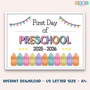 Letrero para el primer día de clases en preescolar - Letrero imprimible para el regreso a clases - Accesorio fotográfico escolar para niños - Letrero imprimible para maestros de preescolar con descarga instantánea